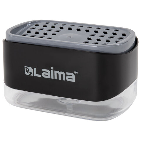 Диспенсер/дозатор DUET+ для мыла и моющего средства + губка, ЧЕРНЫЙ, 11х22х12см, LAIMA HOME, 700046