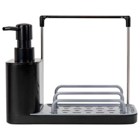 Диспенсер/дозатор DUET+ для мыла и моющего средства + губка, ЧЕРНЫЙ, 11х22х12см, LAIMA HOME, 700046