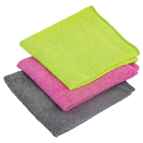 Салфетки из МИКРОФИБРЫ универсальные, 30х30см, КОМПЛЕКТ 3шт, ассорти, 180 г/м2, LAIMA, 700054