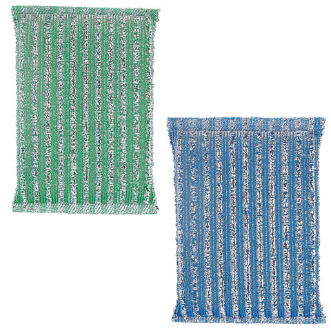 Губка-скрабер 13х8,5х1,5 см, поролон + абразивная оплетка, КОМПЛЕКТ 2 штуки, посуда, уборка, LAIMA, 700057