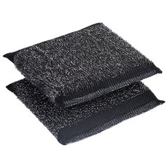 Губка-скрабер 11&times;10&times;1,5 см, поролон + металлическая оплетка КОМПЛЕКТ 2 штуки, посуда, уборка, LAIMA, 700058