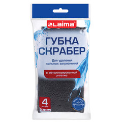 Губка-скрабер 11&times;10&times;1,5 см, поролон + металлическая оплетка, КОМПЛЕКТ 4 штуки, посуда, уборка, LAIMA, 700059