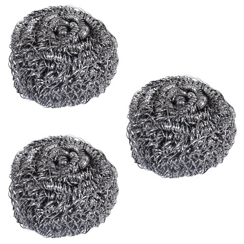 Губки (мочалки) металлические спиральные 3х15 г, КОМПЛЕКТ 3 шт., для посуды, гриля, плиты, LAIMA (ЛАЙМА), 700060