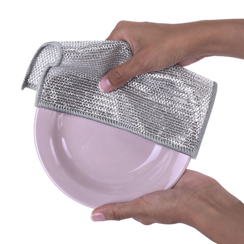 Тряпки салфетки скрабер металл. эффект 20*20см КОМПЛЕКТ 3шт ДВУХСЛОЙНЫЕ посуда, уборка,LAIMA,700063