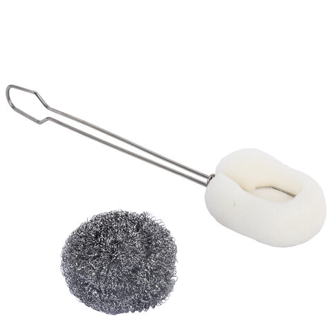 Ершик металлический 32см кухонный для мытья бутылок и термосов, ДВЕ ГУБКИ в комплекте, LAIMA, 700066