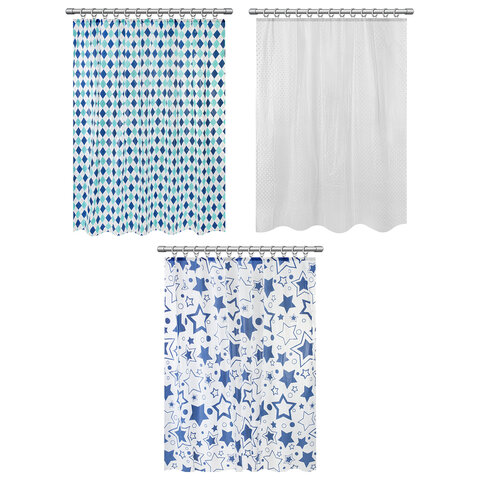 Шторка для ванной PEVA, 180х180 см, кольца в комплекте, дизайн ассорти, УЗОРЫ, WBZ (ВБЗ), 700068