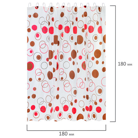 Шторка для ванной PEVA, 180х180 см, кольца в комплекте, дизайн ассорти, КРУГИ, WBZ (ВБЗ), 700070