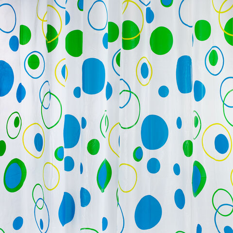 Шторка для ванной PEVA, 180х180 см, кольца в комплекте, дизайн ассорти, КРУГИ, WBZ (ВБЗ), 700070