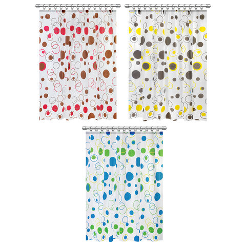 Шторка для ванной PEVA, 180х180 см, кольца в комплекте, дизайн ассорти, КРУГИ, WBZ (ВБЗ), 700070