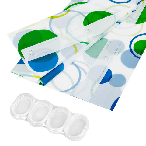 Шторка для ванной PEVA, 180х180 см, кольца в комплекте, дизайн ассорти, КРУГИ, WBZ (ВБЗ), 700070