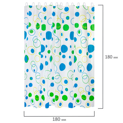 Шторка для ванной PEVA, 180х180 см, кольца в комплекте, дизайн ассорти, КРУГИ, WBZ (ВБЗ), 700070