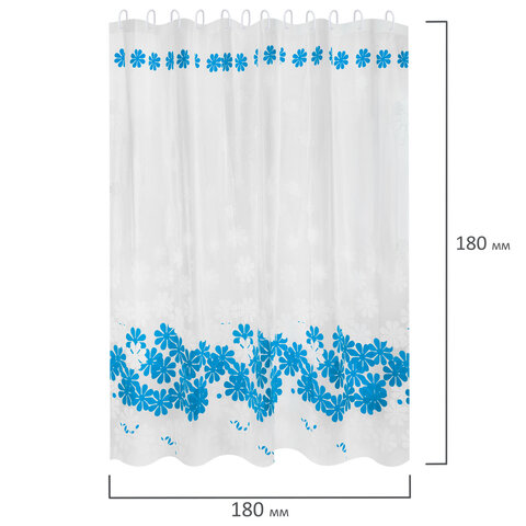 Шторка для ванной PEVA, 180х180 см, кольца в комплекте, дизайн ассорти, ЦВЕТЫ, WBZ (ВБЗ), 700071