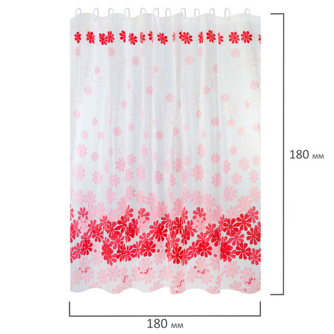 Шторка для ванной PEVA, 180х180 см, кольца в комплекте, дизайн ассорти, ЦВЕТЫ, WBZ (ВБЗ), 700071