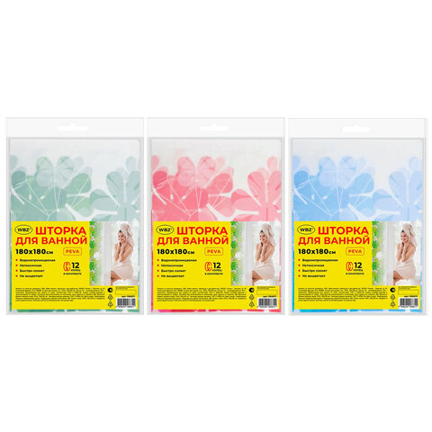 Шторка для ванной PEVA, 180х180 см, кольца в комплекте, дизайн ассорти, ЦВЕТЫ, WBZ (ВБЗ), 700071