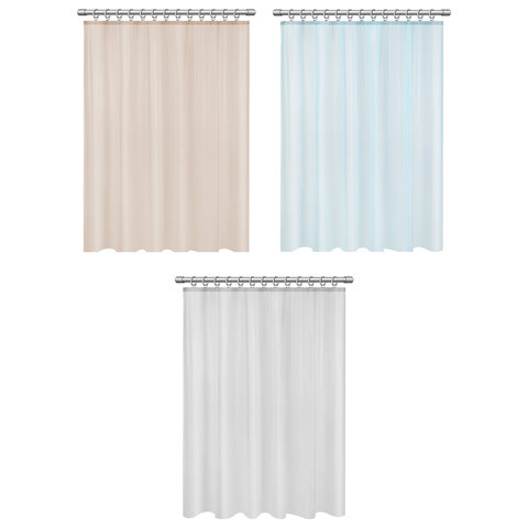 Шторка для ванной PEVA, 180х200 см, кольца в комплекте, цвет ассорти (белый, голубой, коричневый), PRIMILA (ПРИМИЛА), 700073