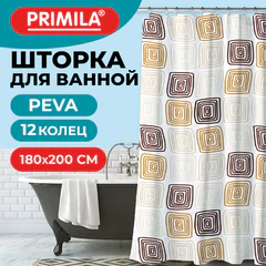 Шторка для ванной PEVA, 180х200 см, кольца в комплекте, дизайн ассорти, ФИГУРЫ, PRIMILA (ПРИМИЛА), 700075