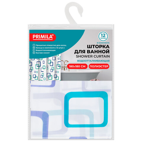 Шторка для ванной ПОЛИЭСТЕР, 180х180 см, кольца в комплекте, ФИГУРЫ, PRIMILA (ПРИМИЛА), 700081