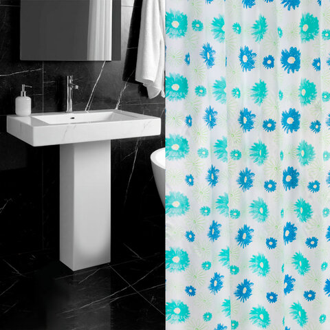 Шторка для ванной ПОЛИЭСТЕР, 180х200 см, кольца в комплекте, ЦВЕТЫ, PRIMILA (ПРИМИЛА), 700082