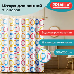 Шторка для ванной ПОЛИЭСТЕР, 180х200 см, кольца в комплекте, КРУГИ, PRIMILA (ПРИМИЛА), 700086