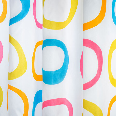 Шторка для ванной ПОЛИЭСТЕР, 180х200 см, кольца в комплекте, КРУГИ, PRIMILA (ПРИМИЛА), 700086