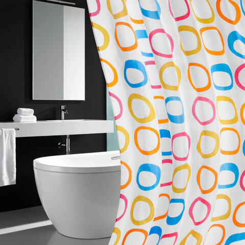 Шторка для ванной ПОЛИЭСТЕР, 180х200 см, кольца в комплекте, КРУГИ, PRIMILA (ПРИМИЛА), 700086