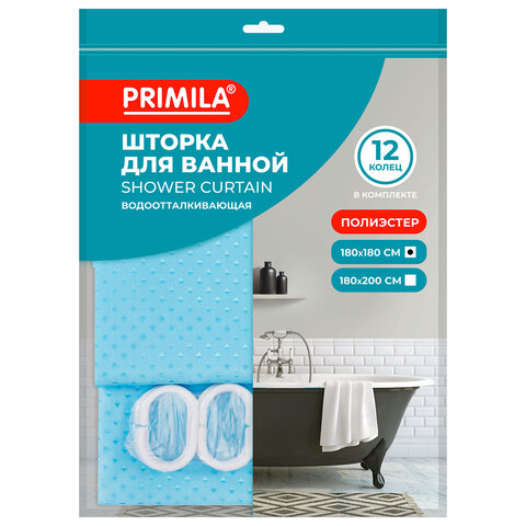 Шторка для ванной ПОЛИЭСТЕР, 180х180 см, кольца в комплекте, ГОЛУБОЙ БРИЛЛИАНТ, PRIMILA (ПРИМИЛА), 700090