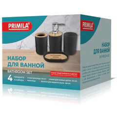 Набор аксессуаров для ванной комнаты, 4 предмета, черный, пластик/<wbr/>бамбук, PRIMILA (ПРИМИЛА), 700121