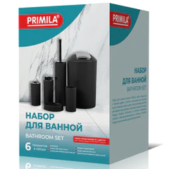 Набор аксессуаров для ванной комнаты, 6 предметов, черный/<wbr/>глянцевый хром, пластик, PRIMILA (ПРИМИЛА), 700124