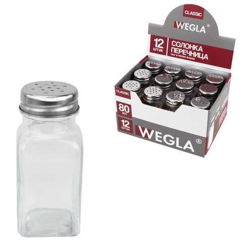 Солонка-перечница 80 мл, CLASSIC, баночка для специй, стекло/сталь, дисплей, WEGLA (ВЕГЛА), 700225