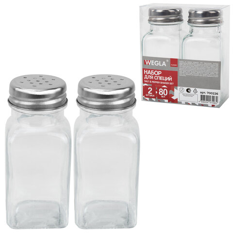 Набор для специй 2х80 мл, CLASSIC, солонка + перечница, стекло/сталь, WEGLA (ВЕГЛА), 700226