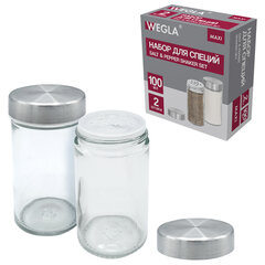 Набор для специй 2&times;100 мл, MAXI, солонка + перечница, стекло/<wbr/>сталь, круглые, WEGLA (ВЕГЛА), 700230