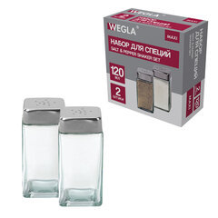 Набор для специй 2х120 мл, MAXI, солонка + перечница, стекло/сталь, квадратные, WEGLA (ВЕГЛА), 700231