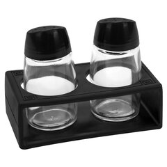 Набор для специй 2&times;60 мл, BASIC, подставка + солонка + перечница, стекло/<wbr/>пластик, черный, WEGLA (ВЕГЛА), 700232