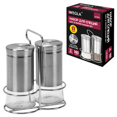 Набор для специй 2&times;140 мл, ULTRA, подставка + солонка + перечница, 3 типа отверстий, WEGLA (ВЕГЛА), 700234