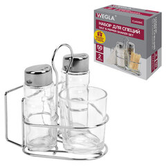 Набор для специй 2&times;50 мл, CLASSIC, салфетница + соль + перец + стакан под зубочистки, WEGLA (ВЕГЛА), 700236