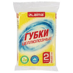 Губки для посуды 95&times;65&times;20 мм, ЦЕЛЛЮЛОЗНЫЕ, КОМПЛЕКТ 2 штуки, желтые, LAIMA, 700255