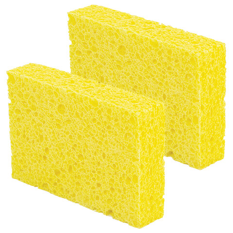 Губки для посуды 95х65х20 мм, ЦЕЛЛЮЛОЗНЫЕ, КОМПЛЕКТ 2 штуки, желтые, LAIMA, 700255