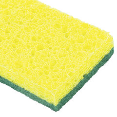 Губки для посуды 95&times;65&times;20 мм, ЦЕЛЛЮЛОЗНЫЕ + АБРАЗИВ, КОМПЛЕКТ 2 штуки, желтые/<wbr/>зеленый абразив, LAIMA, 700256