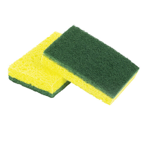Губки для посуды 95x65х20 мм, ЦЕЛЛЮЛОЗНЫЕ + АБРАЗИВ, КОМПЛЕКТ 2 штуки, желтые/зеленый абразив, LAIMA, 700256