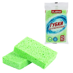 Губки для посуды 110&times;70&times;20 мм, ЦЕЛЛЮЛОЗНЫЕ, КОМПЛЕКТ 2 штуки, зеленые, LAIMA, 700257