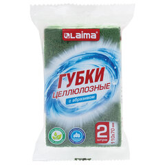 Губки для посуды 110&times;70&times;20 мм, ЦЕЛЛЮЛОЗНЫЕ + АБРАЗИВ, КОМПЛЕКТ 2 штуки, зеленые/<wbr/>зеленый абразив, LAIMA, 700258