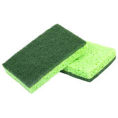 Губки для посуды 110&times;70&times;20 мм, ЦЕЛЛЮЛОЗНЫЕ + АБРАЗИВ, КОМПЛЕКТ 2 штуки, зеленые/<wbr/>зеленый абразив, LAIMA, 700258
