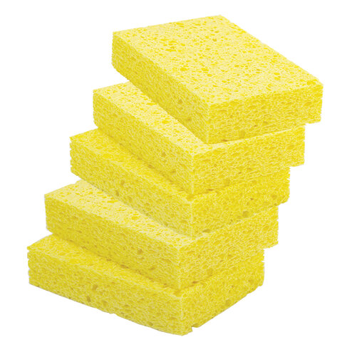Губки для посуды 110х70х20 мм, ЦЕЛЛЮЛОЗНЫЕ, КОМПЛЕКТ 5 штук, желтые, LAIMA, 700259