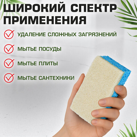 Губки для посуды 110х70х20 мм, ЦЕЛЛЮЛОЗНЫЕ + АБРАЗИВ, КОМПЛЕКТ 5 штук, синий/белый абразив, LAIMA, 700260