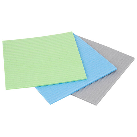 Салфетки губчатые для уборки кухни 15х15 см, ЦЕЛЛЮЛОЗНЫЕ, КОМПЛЕКТ 3 шт., цветные, LAIMA, 700262