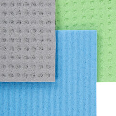 Салфетки губчатые для уборки кухни 15&times;15 см, ЦЕЛЛЮЛОЗНЫЕ, КОМПЛЕКТ 3 шт., цветные, LAIMA, 700262