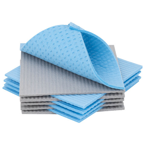 Салфетки губчатые для уборки кухни 15х15 см, ЦЕЛЛЮЛОЗНЫЕ, КОМПЛЕКТ 10 шт., 5 серых / 5 голубых, LAIMA, 700263