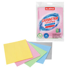 Салфетки губчатые для уборки кухни 15&times;18 см, ЦЕЛЛЮЛОЗНЫЕ, КОМПЛЕКТ 5 шт., цветные, LAIMA, 700267