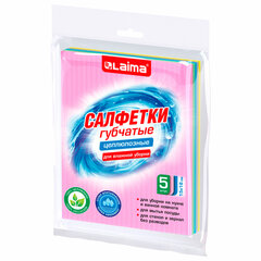 Салфетки губчатые для уборки кухни 15&times;18 см, ЦЕЛЛЮЛОЗНЫЕ, КОМПЛЕКТ 5 шт., цветные, LAIMA, 700267