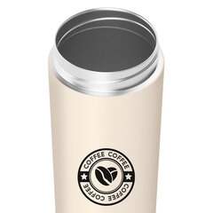 Термокружка 380 мл JOYLUX (ДЖОЙЛЮКС) CLASSIC COFFEE, нержавеющая сталь SUS304, бежевый с принтом, 700273